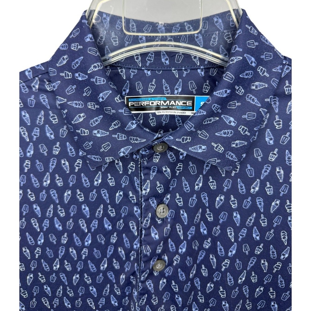 Roundtree & Yorke Performance Men's Small‎ Navy Blue Ice Cream Print SS Polo